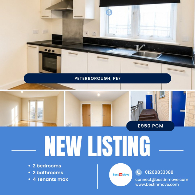 🆕 NEW LISTING! 🆕This stunning 2-bed, 2-bath flat in Hampton Vale, Peterborough is now available to let! ✨🏡Bright, spacious, and move-in ready — this one won't hang around! 👀🛏️ 2 Bedrooms
🛁 2 Bathrooms
👥 4 Tenants max
📍 Hampton Vale, Peterborough, PE7💰 £950 pcm
🅿️ Parking available
🚪 Unfurnished
📅 Available from 15th September 2026Viewing is highly recommended — properties like this get snapped up fast! Get in touch with our team today to arrange a viewing. 🔑📞 01268 833388
📧 connect@bestinmove.com
🌐 www.bestinmove.com#NewListing #HamptonVale #Peterborough #PE7 #PropertyToLet #LettingAgent