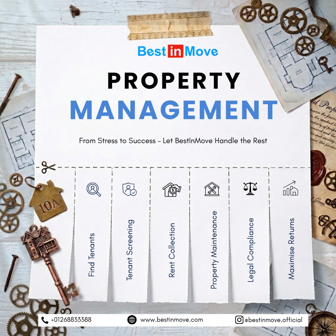 Being a landlord shouldn’t feel like a second full-time job. 🏠🔑

From finding the right tenants to keeping your property compliant, BestInMove’s property management service takes the stress off your plate, so you can enjoy your rental income without the headaches.

Here’s what we handle:
✅ Find Tenants
✅ Tenant Screening
✅ Rent Collection
✅ Property Maintenance
✅ Legal Compliance
✅ Maximise Returns

Whether you’re a first-time landlord or growing your buy-to-let portfolio, we look after your 1-bed and 2-bed rental properties across London, Essex, Peterborough, Nottingham, Hastings and Bristol.

📩 Ready to hand over the hassle? DM us or tap the link in bio to get started.
📞 01268 833388

#propertymanagement #propertymanagementuk #landlordsuk #lettingagent #lettingsagent